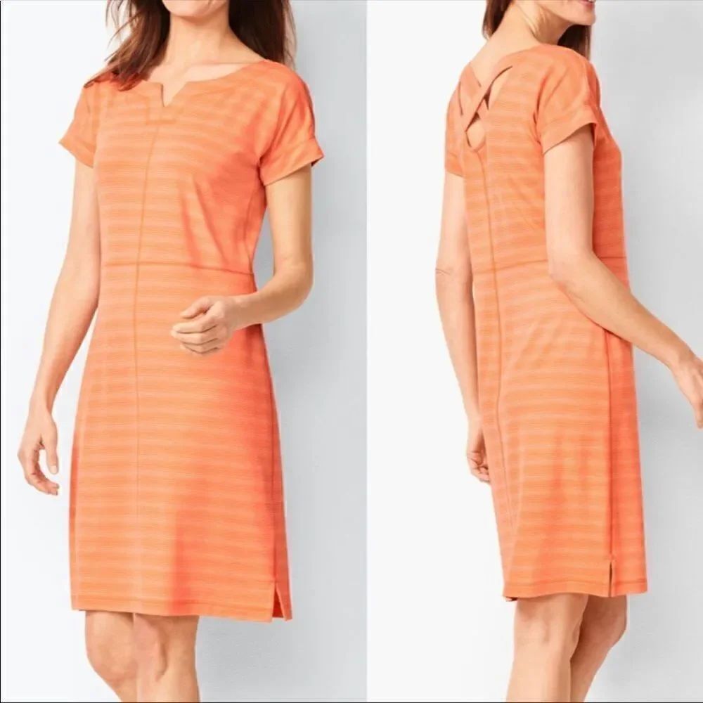 T By TALBOTS Orange Striped Textured Terry Cloth Knee Length Shirt Dress Size S
